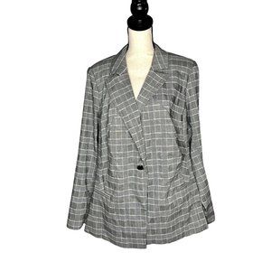 Lane Bryant Black White Plaid One Button Notched Lapel Bryant Blazer Size 22